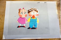 Picture of JAPANESE ANIME "2 Babies" COLORFUL CELS 10.5X9 A1; B2  W BACKGROUND 14X10 . COLLECTIBLE. GOOD CONDITION. NOTE - 2 CELS STICK TOGETHER. 